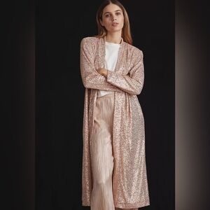 Mare Mare Sequin Duster for Anthropologie size XS rose gold sparkly robe NWT